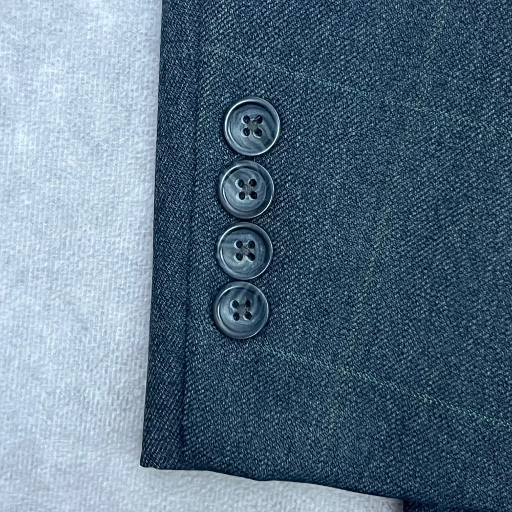 Oscar de la Renta Mens 40R Blazer Blue Gray Windowpane Check 3-Button Sport Coat